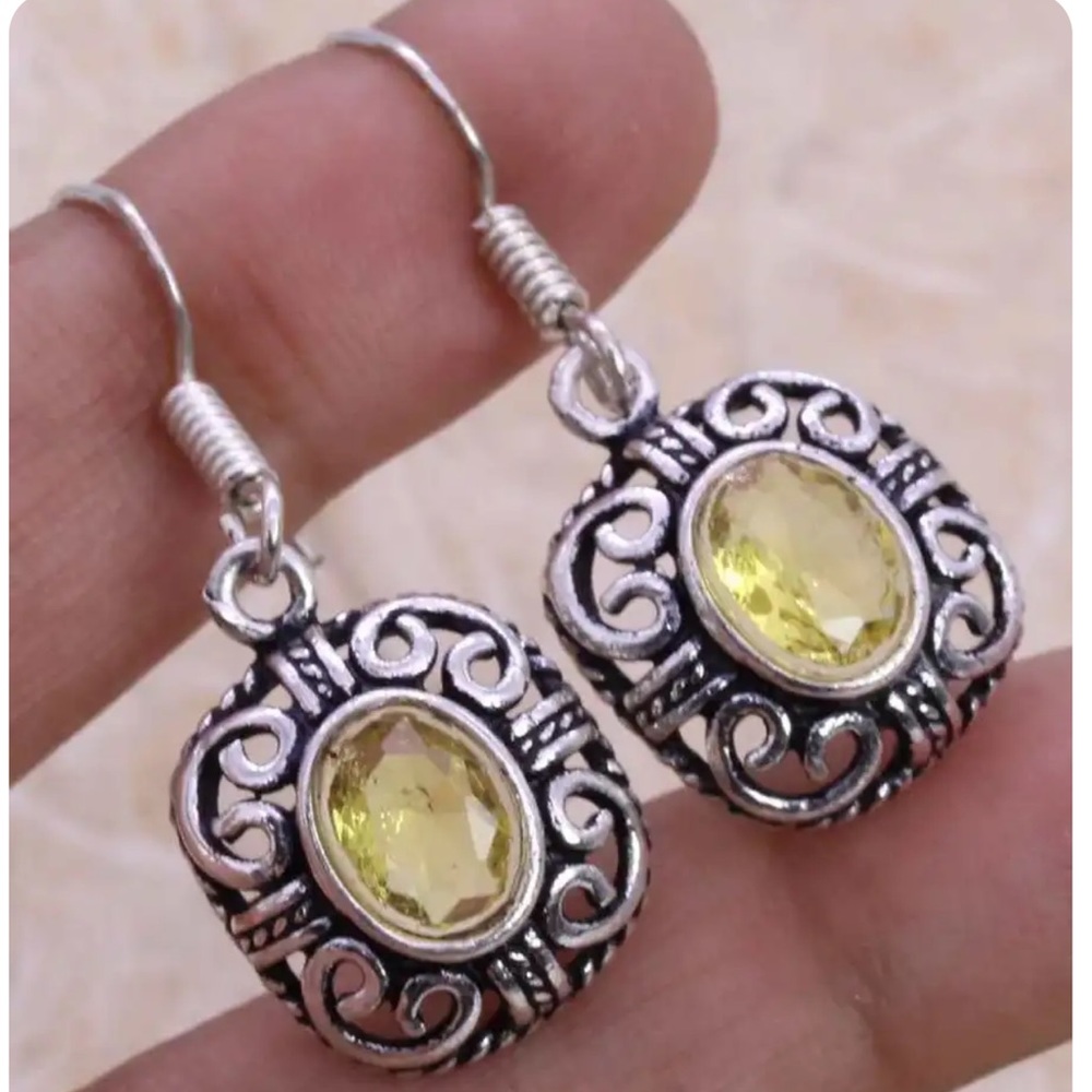 Citrine Boho Ethnic Handmade Earrings Silver Gemstone Jewelry